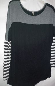 Brendas M Black White Gray Stripe Top